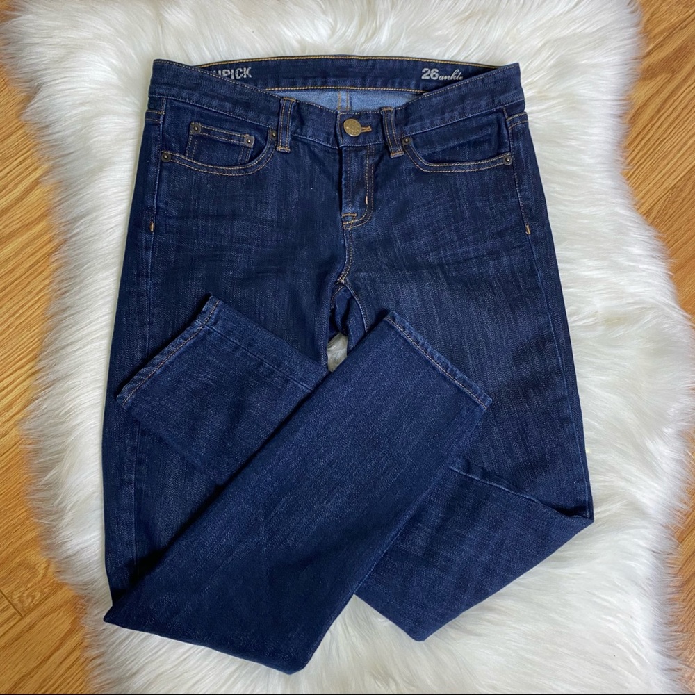 J. CREW Toothpick Ankle Dark Wash Skinny Jeans Size 26 Mid Rise EUC Classic